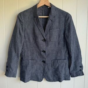 Uniqlo Inès de la Fressange Navy & White Windowpane Linen Jacket XS Preppy Work